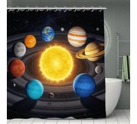 FekiLoot Modern Simple Solar System Space Shower Curtain with Hooks Quick Drying Lightweight Machine Washable Bath Curtains Cute Decorative Curtain for Bathroom Home