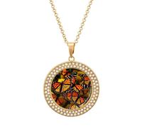 FekiLoot Monarch Butterflie Pendant Necklaces Non-Tarnish Round Necklace Multicolored Diamond Studded Exquisite Necklace Coin Pendant Fashion Jewelry Necklaces Gifts for Women, One size, Metal, No