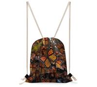 FekiLoot Monarch Butterflies Drawstring Backpack Sports Gym Bag Drawstring Bags Foldable Backpack for Women Men