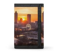 FekiLoot Money Clip Slim Wallets for Man, Atlanta City Sunset Landscape Trifold Wallet with ID Window, Extra Capacity Coin Pocket with Zipper for Anniversary, Birthday, Valentine's Day Gift