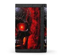 FekiLoot Money Clip Slim Wallets for Man, Black And Red Skull Trifold Wallet with ID Window, Extra Capacity Coin Pocket with Zipper for Anniversary, Birthday, Valentine's Day Gift