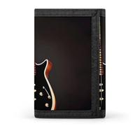 FekiLoot Money Clip Slim Wallets for Man, Black Guitar Trifold Wallet with ID Window, Extra Capacity Coin Pocket with Zipper for Anniversary, Birthday, Valentine's Day Gift