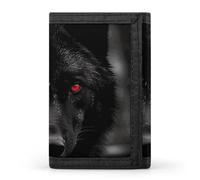 FekiLoot Money Clip Slim Wallets for Man, Black Red Eyed Wolf Trifold Wallet with ID Window, Extra Capacity Coin Pocket with Zipper for Anniversary, Birthday, Valentine's Day Gift