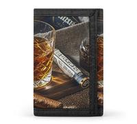FekiLoot Money Clip Slim Wallets for Man, Cigar & Whiskey Trifold Wallet with ID Window, Extra Capacity Coin Pocket with Zipper for Anniversary, Birthday, Valentine's Day Gift