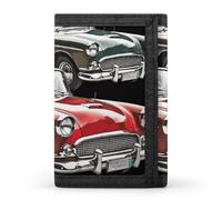 FekiLoot Money Clip Slim Wallets for Man, Classic Car Roadsters Old Fashioned Trifold Wallet with ID Window, Extra Capacity Coin Pocket with Zipper for Anniversary, Birthday, Valentine's Day Gift