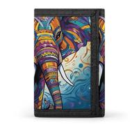 FekiLoot Money Clip Slim Wallets for Man, Colorful Elephant Trifold Wallet with ID Window, Extra Capacity Coin Pocket with Zipper for Anniversary, Birthday, Valentine's Day Gift