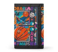FekiLoot Money Clip Slim Wallets for Man, Cool Basketball Theme Trifold Wallet with ID Window, Extra Capacity Coin Pocket with Zipper for Anniversary, Birthday, Valentine's Day Gift