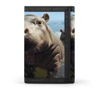 FekiLoot Money Clip Slim Wallets for Man, Cute Baby Hippos Trifold Wallet with ID Window, Extra Capacity Coin Pocket with Zipper for Anniversary, Birthday, Valentine's Day Gift