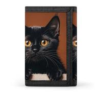FekiLoot Money Clip Slim Wallets for Man, Cute Peeping Black Cat Trifold Wallet with ID Window, Extra Capacity Coin Pocket with Zipper for Anniversary, Birthday, Valentine's Day Gift