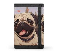 FekiLoot Money Clip Slim Wallets for Man, Cute Pug Trifold Wallet with ID Window, Extra Capacity Coin Pocket with Zipper for Anniversary, Birthday, Valentine's Day Gift
