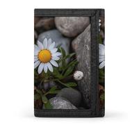FekiLoot Money Clip Slim Wallets for Man, Daisies And Rocks Trifold Wallet with ID Window, Extra Capacity Coin Pocket with Zipper for Anniversary, Birthday, Valentine's Day Gift