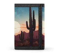 FekiLoot Money Clip Slim Wallets for Man, Desert With Cactus Trifold Wallet with ID Window, Extra Capacity Coin Pocket with Zipper for Anniversary, Birthday, Valentine's Day Gift