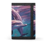 FekiLoot Money Clip Slim Wallets for Man, Dolphins Art Trifold Wallet with ID Window, Extra Capacity Coin Pocket with Zipper for Anniversary, Birthday, Valentine's Day Gift