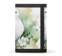 FekiLoot Money Clip Slim Wallets for Man, Dove with A Flower Trifold Wallet with ID Window, Extra Capacity Coin Pocket with Zipper for Anniversary, Birthday, Valentine's Day Gift