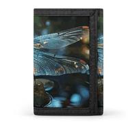 FekiLoot Money Clip Slim Wallets for Man, Dragonfly Flying on The Pond Trifold Wallet with ID Window, Extra Capacity Coin Pocket with Zipper for Anniversary, Birthday, Valentine's Day Gift