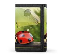 FekiLoot Money Clip Slim Wallets for Man, Funny Ladybug Holding Umbrellas Trifold Wallet with ID Window, Extra Capacity Coin Pocket with Zipper for Anniversary, Birthday, Valentine's Day Gift