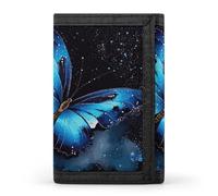 FekiLoot Money Clip Slim Wallets for Man, Galaxy Blue Butterfly Trifold Wallet with ID Window, Extra Capacity Coin Pocket with Zipper for Anniversary, Birthday, Valentine's Day Gift