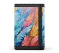 FekiLoot Money Clip Slim Wallets for Man, Hand Drawn Feathers Trifold Wallet with ID Window, Extra Capacity Coin Pocket with Zipper for Anniversary, Birthday, Valentine's Day Gift