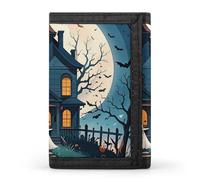 FekiLoot Money Clip Slim Wallets for Man, Haunted House Tree Witch Halloween Trifold Wallet with ID Window, Extra Capacity Coin Pocket with Zipper for Anniversary, Birthday, Valentine's Day Gift