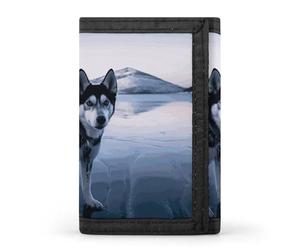 FekiLoot Money Clip Slim Wallets for Man, Husky Dog on A Frozen Lake Trifold Wallet with ID Window, Extra Capacity Coin Pocket with Zipper for Anniversary, Birthday, Valentine's Day Gift