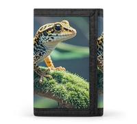 FekiLoot Money Clip Slim Wallets for Man, Leopard Little Gecko Trifold Wallet with ID Window, Extra Capacity Coin Pocket with Zipper for Anniversary, Birthday, Valentine's Day Gift