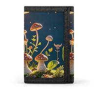 FekiLoot Money Clip Slim Wallets for Man, Mushroom Moon And Stars Trifold Wallet with ID Window, Extra Capacity Coin Pocket with Zipper for Anniversary, Birthday, Valentine's Day Gift