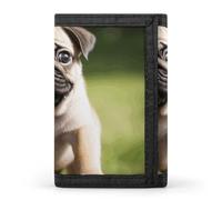 FekiLoot Money Clip Slim Wallets for Man, Pug Puppies Trifold Wallet with ID Window, Extra Capacity Coin Pocket with Zipper for Anniversary, Birthday, Valentine's Day Gift