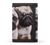 FekiLoot Money Clip Slim Wallets for Man, Puppys Pug Trifold Wallet with ID Window, Extra Capacity Coin Pocket with Zipper for Anniversary, Birthday, Valentine's Day Gift