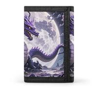 FekiLoot Money Clip Slim Wallets for Man, Purple Dragon Purple Moon Trifold Wallet with ID Window, Extra Capacity Coin Pocket with Zipper for Anniversary, Birthday, Valentine's Day Gift