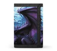 FekiLoot Money Clip Slim Wallets for Man, Purple Dragon Purple Moon Trifold Wallet with ID Window, Extra Capacity Coin Pocket with Zipper for Anniversary, Birthday, Valentine's Day Gift