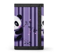 FekiLoot Money Clip Slim Wallets for Man, Purple Striped Panda Trifold Wallet with ID Window, Extra Capacity Coin Pocket with Zipper for Anniversary, Birthday, Valentine's Day Gift