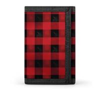 FekiLoot Money Clip Slim Wallets for Man, Red Black Buffalo Check Plaid Trifold Wallet with ID Window, Extra Capacity Coin Pocket with Zipper for Anniversary, Birthday, Valentine's Day Gift