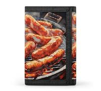 FekiLoot Money Clip Slim Wallets for Man, Sausage on Fire Trifold Wallet with ID Window, Extra Capacity Coin Pocket with Zipper for Anniversary, Birthday, Valentine's Day Gift