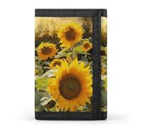 FekiLoot Money Clip Slim Wallets for Man, Sunflowers after Rain Trifold Wallet with ID Window, Extra Capacity Coin Pocket with Zipper for Anniversary, Birthday, Valentine's Day Gift