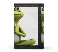 FekiLoot Money Clip Slim Wallets for Man, The Funny Frog Doing Yoga Trifold Wallet with ID Window, Extra Capacity Coin Pocket with Zipper for Anniversary, Birthday, Valentine's Day Gift