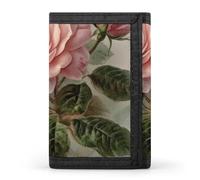 FekiLoot Money Clip Slim Wallets for Man, Vintage Beautiful Rose Trifold Wallet with ID Window, Extra Capacity Coin Pocket with Zipper for Anniversary, Birthday, Valentine's Day Gift