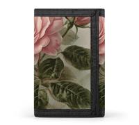 FekiLoot Money Clip Slim Wallets for Man, Vintage Pink Rose Trifold Wallet with ID Window, Extra Capacity Coin Pocket with Zipper for Anniversary, Birthday, Valentine's Day Gift