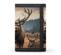 FekiLoot Money Clip Slim Wallets for Man, Wildlife Hunting Deer Bear Elk Trifold Wallet with ID Window, Extra Capacity Coin Pocket with Zipper for Anniversary, Birthday, Valentine's Day Gift