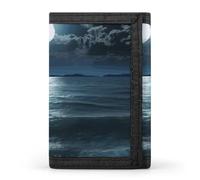 FekiLoot Moon And Sea Wallet Compact Blocking Trifold Wallets with Zipper Minimalist Purse Wallet Credit Card Holder
