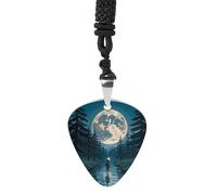 FekiLoot Moon Night Forest Guitar Pick Necklace Titanium Steel Guitar Bass Picks Pendant Rock Music Lovers Jewelry Custom Personalized Musical Guitarist Necklace for Women Men