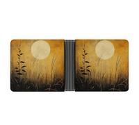 FekiLoot Moon over Grass Leather Wallet Double-Sided Different Images Bifold Wallet Ultra Strong Stitching Slim Wallets