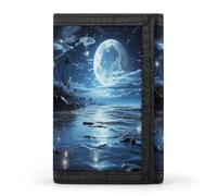 FekiLoot Moon Over Ocean Wallets Exquisite Trifold Wallet Front Pocket Wallet with Zipper Keychain Coin Purse Credit Card Holder for Adult