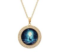FekiLoot Moonlight Deer Pendant Necklaces Non-Tarnish Round Necklace Multicolored Diamond Studded Exquisite Necklace Coin Pendant Fashion Jewelry Necklaces Gifts for Women, One size, Metal, No