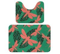 FekiLoot Moss Insect Wing Bath Rug Mat 2 Piece Set 15.7"x23.6" Super Absorbent Bathroom Rugs with U Shaped Contour Bathroom Mat Washable Bath Mats, Non-Slip Backing for Toilet Rug