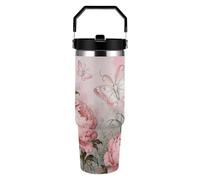 FekiLoot Moth Peony Cluster 30oz Tumbler with Handle And Flip Straw Lid Double Wall Travel Leak-proof Coffee Mug Stainless Steel Vacuum Insulated Coffee Tumblers Cup for Hot And Cold Drinks