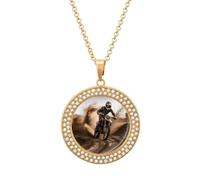 FekiLoot Motocross Pendant Necklaces Non-Tarnish Round Necklace Multicolored Diamond Studded Exquisite Necklace Coin Pendant Fashion Jewelry Necklaces Gifts for Women, One Size, Metal, No Gemstone