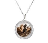 FekiLoot Motocross Pendant Necklaces Non-Tarnish Round Necklace Multicolored Diamond Studded Exquisite Necklace Coin Pendant Fashion Jewelry Necklaces Gifts for Women, One Size, Metal, No Gemstone