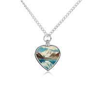 FekiLoot Mountain Lake Reflection Urn Necklace for Ashes Heart Cremation Jewelry Memorial Keepsake Pendant Locket Ash Holder Memory Jewelry for Women Men to Hold Ashes of Loved Ones