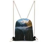 FekiLoot Mountain Peak Snow Drawstring Backpack Sports Gym Bag Drawstring Bags Foldable Backpack for Women Men