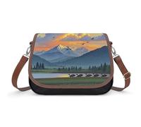 FekiLoot Mountain Scenery Leather Crossbody Bag for Women Medium Trendy Crossbody Purse with Adjustable Strap Multifunctional Flapover Shoulder Handbag Zip Pocket Large Capacity